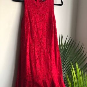 H&M Red Lace Mermaid Midi Sleeveless Dress
